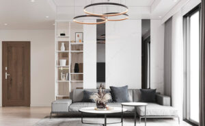 phòng khách căn hộ 3 phòng ngủ màu trung tính nhẹ nhàng